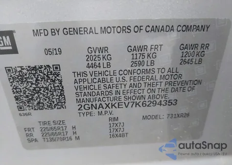 2019 Chevrolet Equinox Lt from USA, damaged, VIN 2GNAXKEV7K6294353